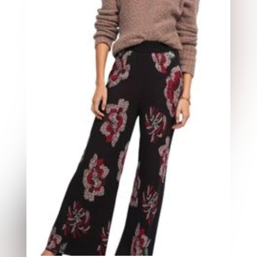 Anthropologie LAIA Intarsia Floral Wide Leg Knit Sweater Pants  Medium